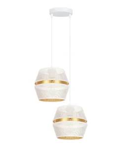 Hängelampen|Bürolampen*Belis Pendelleuchte Weiß Gold Metall 2-flammig B:40 cm E27