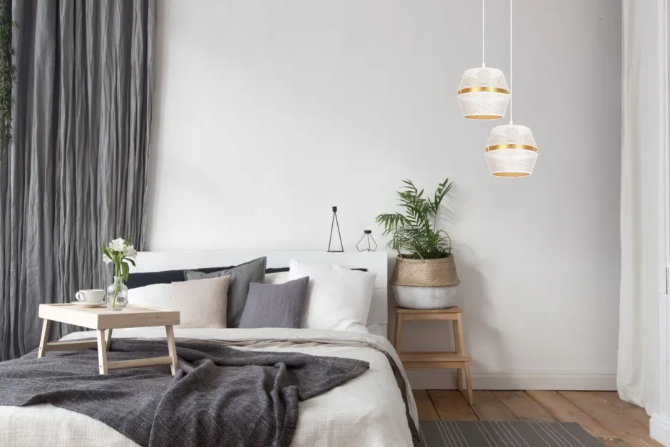 Hängelampen|Bürolampen*Belis Pendelleuchte Weiß Gold Metall 2-flammig B:40 cm E27