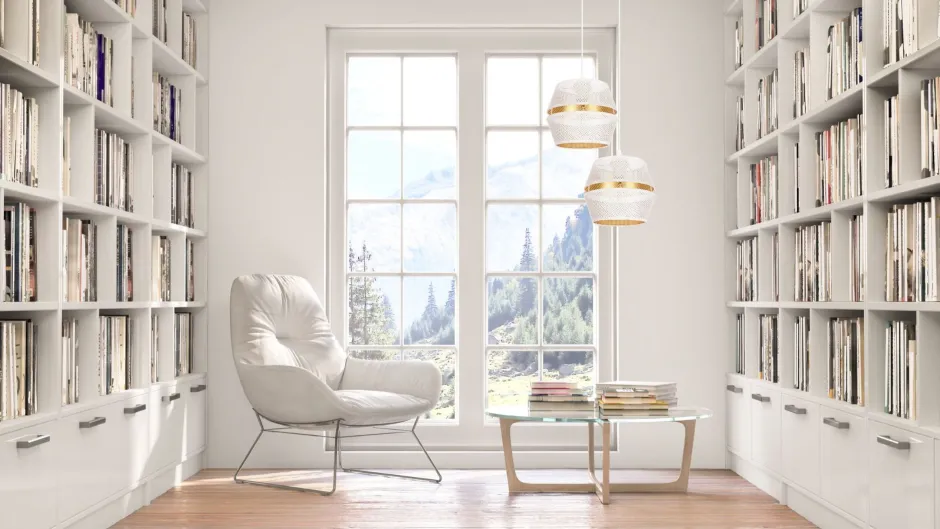 Hängelampen|Bürolampen*Belis Pendelleuchte Weiß Gold Metall 2-flammig B:40 cm E27