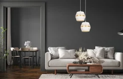 Hängelampen|Bürolampen*Belis Pendelleuchte Weiß Gold Metall 2-flammig B:40 cm E27