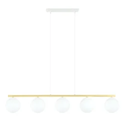 Hängelampen|Bürolampen*Emibig Pendelleuchte Weiß Gold 5x E14 Kugelschirm Glas Metall