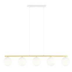 Hängelampen|Bürolampen*Emibig Pendelleuchte Weiß Gold 5x E14 Kugelschirm Glas Metall