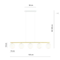 Hängelampen|Bürolampen*Emibig Pendelleuchte Weiß Gold 5x E14 Kugelschirm Glas Metall