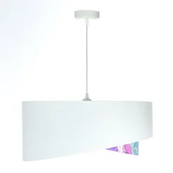 Hängelampen|Bürolampen*BPS Koncept Pendelleuchte Weiß Lila Blumen Print E27 rund Ø 50 cm Stoff