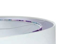 Hängelampen|Bürolampen*BPS Koncept Pendelleuchte Weiß Lila Blumen Print E27 rund Ø 50 cm Stoff