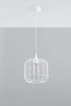 Sollux Pendelleuchte Weiß Metall Draht Ø 23 cm Retro E27< Hängelampen|Esszimmer Lampen