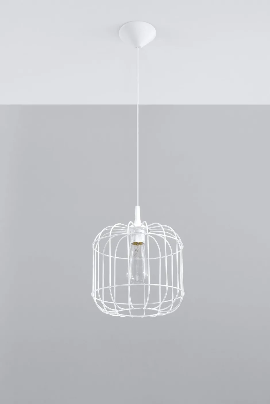 Sollux Pendelleuchte Weiß Metall Draht Ø 23 cm Retro E27< Hängelampen|Esszimmer Lampen