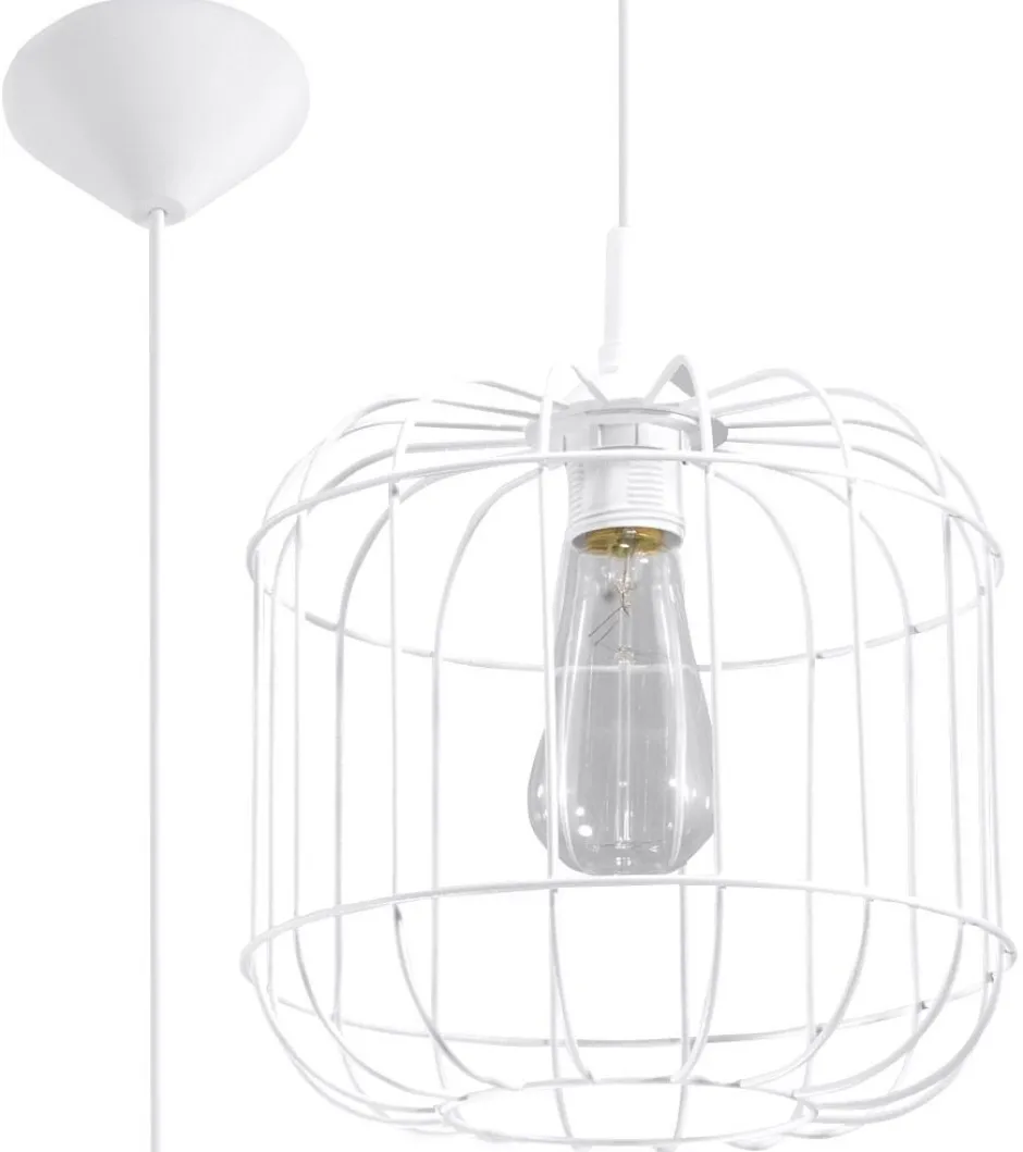 Sollux Pendelleuchte Weiß Metall Draht Ø 23 cm Retro E27< Hängelampen|Esszimmer Lampen