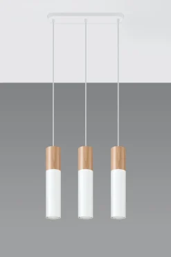 Hängelampen|Esszimmer Lampen*Sollux Pendelleuchte Weiß Metall Holz 3-flmg Skandinavisch