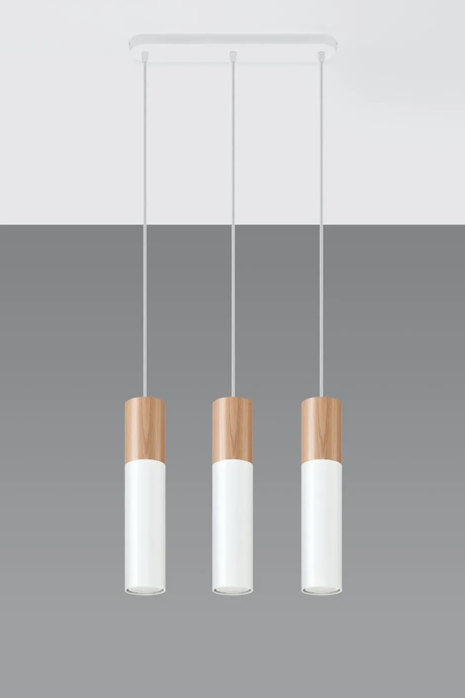 Hängelampen|Esszimmer Lampen*Sollux Pendelleuchte Weiß Metall Holz 3-flmg Skandinavisch