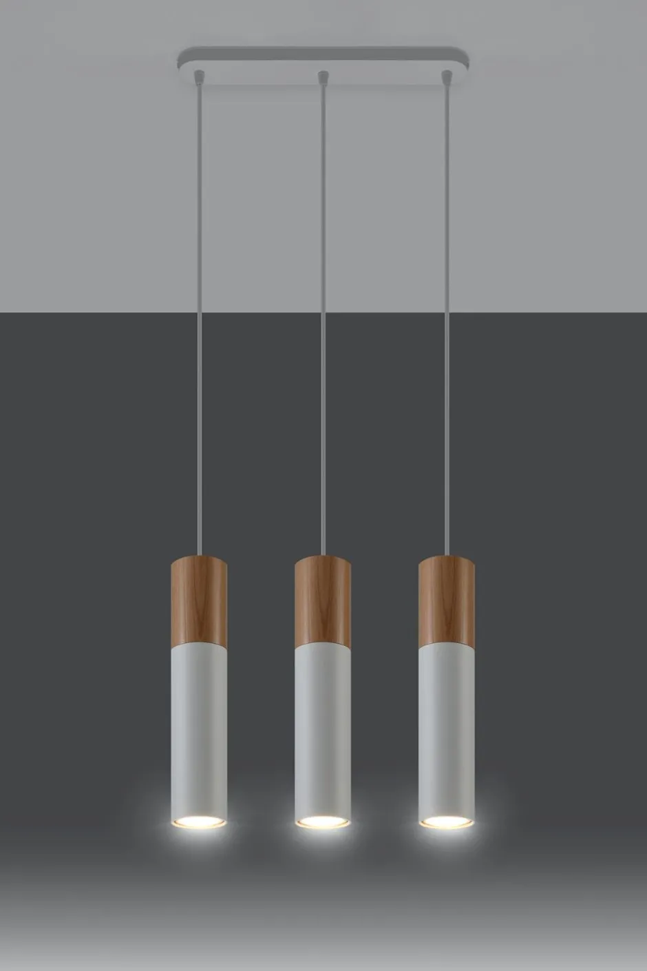 Hängelampen|Esszimmer Lampen*Sollux Pendelleuchte Weiß Metall Holz 3-flmg Skandinavisch