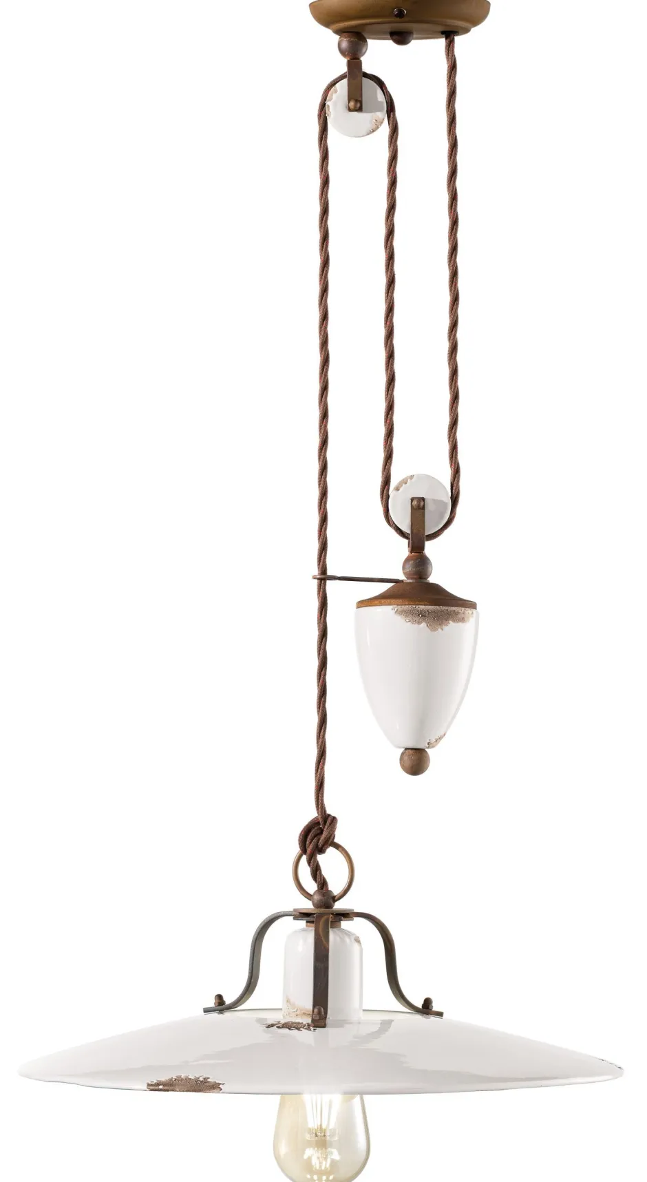 Wohnzimmerlampen|Keramiklampen*Ferroluce Pendelleuchte Weiß Shabby Antik Keramik verstellbar E27 NICOLA