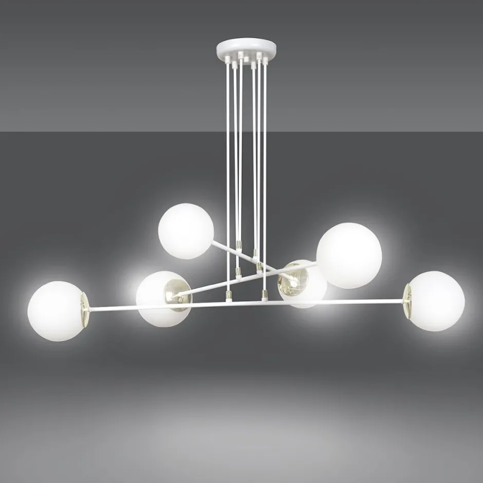 Emibig Pendelleuchte Weiß verstellbar Modern 6x E27 Wohnzimmer< Hängelampen|Kugellampen