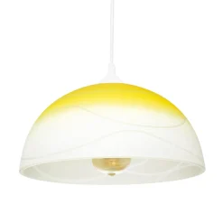 Lamkur Pendelleuchte Wohnzimmer Esstisch Gelb Glas rund< Hängelampen|Esszimmer Lampen