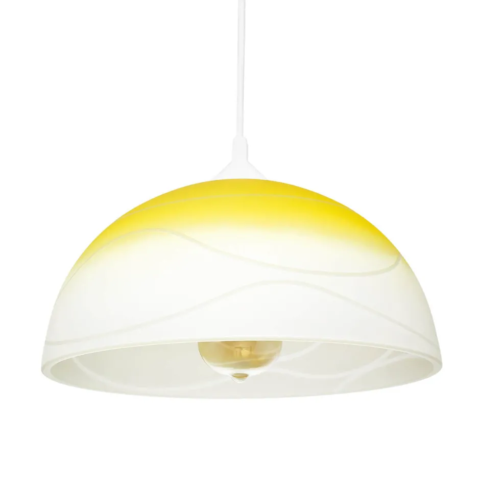 Lamkur Pendelleuchte Wohnzimmer Esstisch Gelb Glas rund< Hängelampen|Esszimmer Lampen