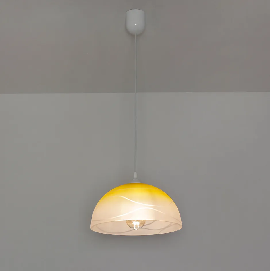 Lamkur Pendelleuchte Wohnzimmer Esstisch Gelb Glas rund< Hängelampen|Esszimmer Lampen