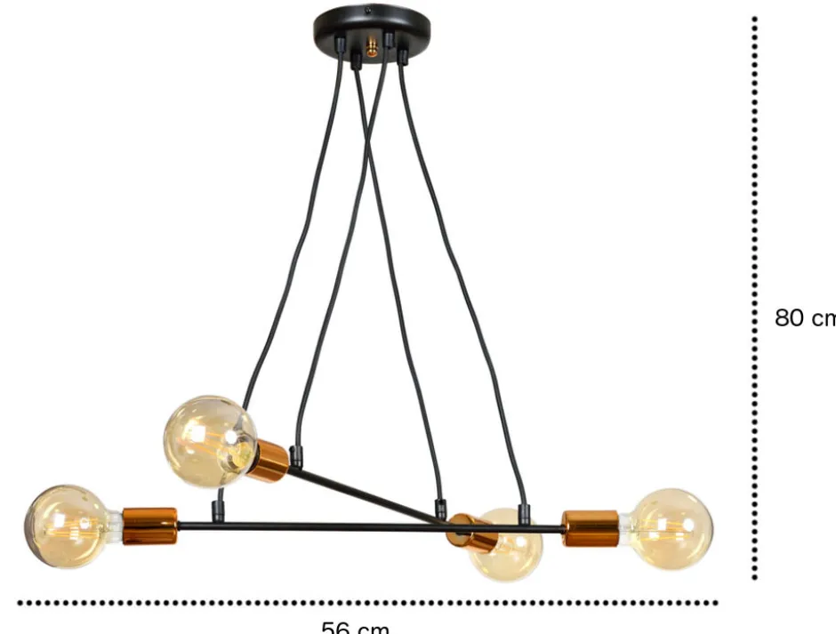 Emibig Pendelleuchte ZETA Schwarz Metall 4-flmg Esstisch< Hängelampen|Esszimmer Lampen