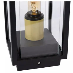 Wegeleuchten|Metall Lampen* Pollerleuchte Außen Glas Metall Schwarz E27 IP54 50 cm