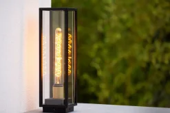 Wegeleuchten|Metall Lampen* Pollerleuchte Außen Glas Metall Schwarz E27 IP54 50 cm