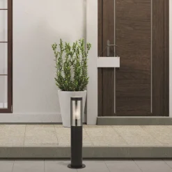 Metall Lampen|Wegeleuchten*Searchlight Pollerleuchte Edelstahl IP44 E27 45 cm Schwarz Rauchgrau