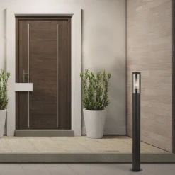 Metall Lampen|Wegeleuchten*Searchlight Pollerleuchte Schwarz Rauchgrau IP44 E27 90 cm Edelstahl