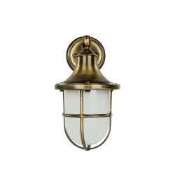 Rustikale Lampen|Metall Lampen*Lido Premium Außenwandleuchte Antik Messing Riffelglas