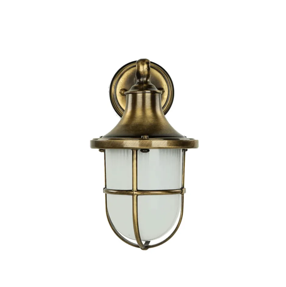 Rustikale Lampen|Metall Lampen*Lido Premium Außenwandleuchte Antik Messing Riffelglas