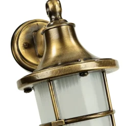 Rustikale Lampen|Metall Lampen*Lido Premium Außenwandleuchte Antik Messing Riffelglas