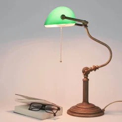 Glaslampen|Metall Lampen*Giovanni Battista Premium Bankerlampe aus Messing in Antik Bronze Tischleuchte