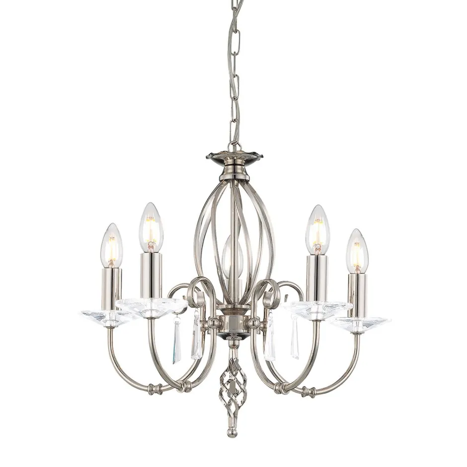 Elstead Premium Kronleuchter in Nickel Metall 5-flammig< Designerlampen|Kristalllampen