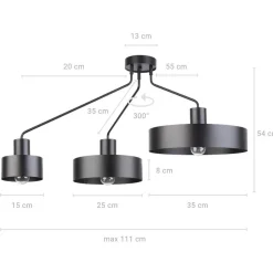 Deckenleuchten|Wohnzimmerlampen*Sigma Retro Deckenleuchte Schwarz Metall 3-flammig auffällig