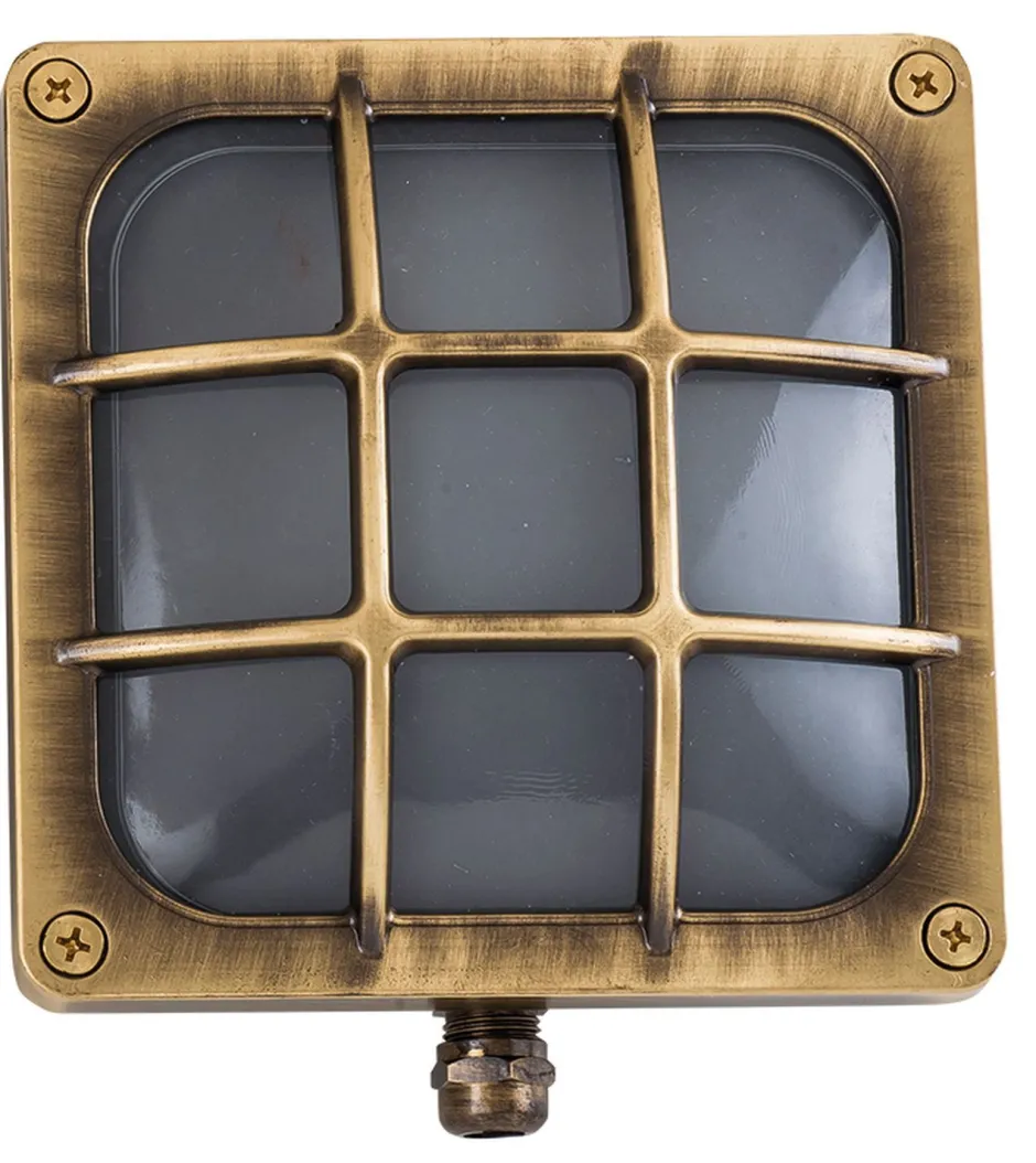 Außenleuchten Antik|Außenleuchten Messing*Lido Robuste Außenlampe Messing IP64 flach Treppe Eingang