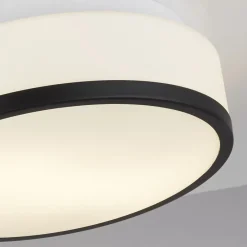 Searchlight Runde Deckenlampe Bad Ø 29 cm Glas Weiß Schwarz blendarm< Deckenleuchten|Flurlampen