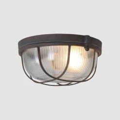 Deckenleuchten|Badezimmer Lampe*Steinhauer Runde Deckenlampe Braun Riffelglas Metall E27 Bullauge