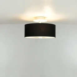 Wohnzimmerlampen|Stofflampen*Sollux Runde Deckenlampe Schwarz Ø 30 cm blendarm Stoff Glas