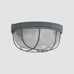 Steinhauer Runde Deckenleuchte Grau Riffelglas Metall E27 Bullauge< Deckenleuchten|Badezimmer Lampe