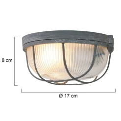 Steinhauer Runde Deckenleuchte Grau Riffelglas Metall E27 Bullauge< Deckenleuchten|Badezimmer Lampe