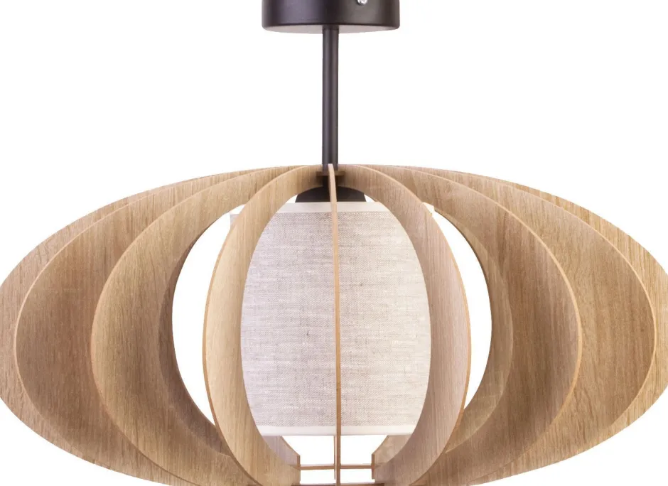 Sigma Runde Deckenleuchte Holz Stoff blendarm Ø60 cm E27< Holzlampen|Moderne Lampen
