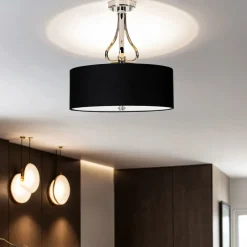 Wohnzimmerlampen|Designerlampen*Elstead Runde Deckenleuchte LED Schwarz Chrom IP44 Badezimmer