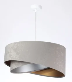 BPS Koncept Runde Hängelampe E27 D: 50 cm Grau Gold Silber Stoffschirm< Hängelampen|Bürolampen