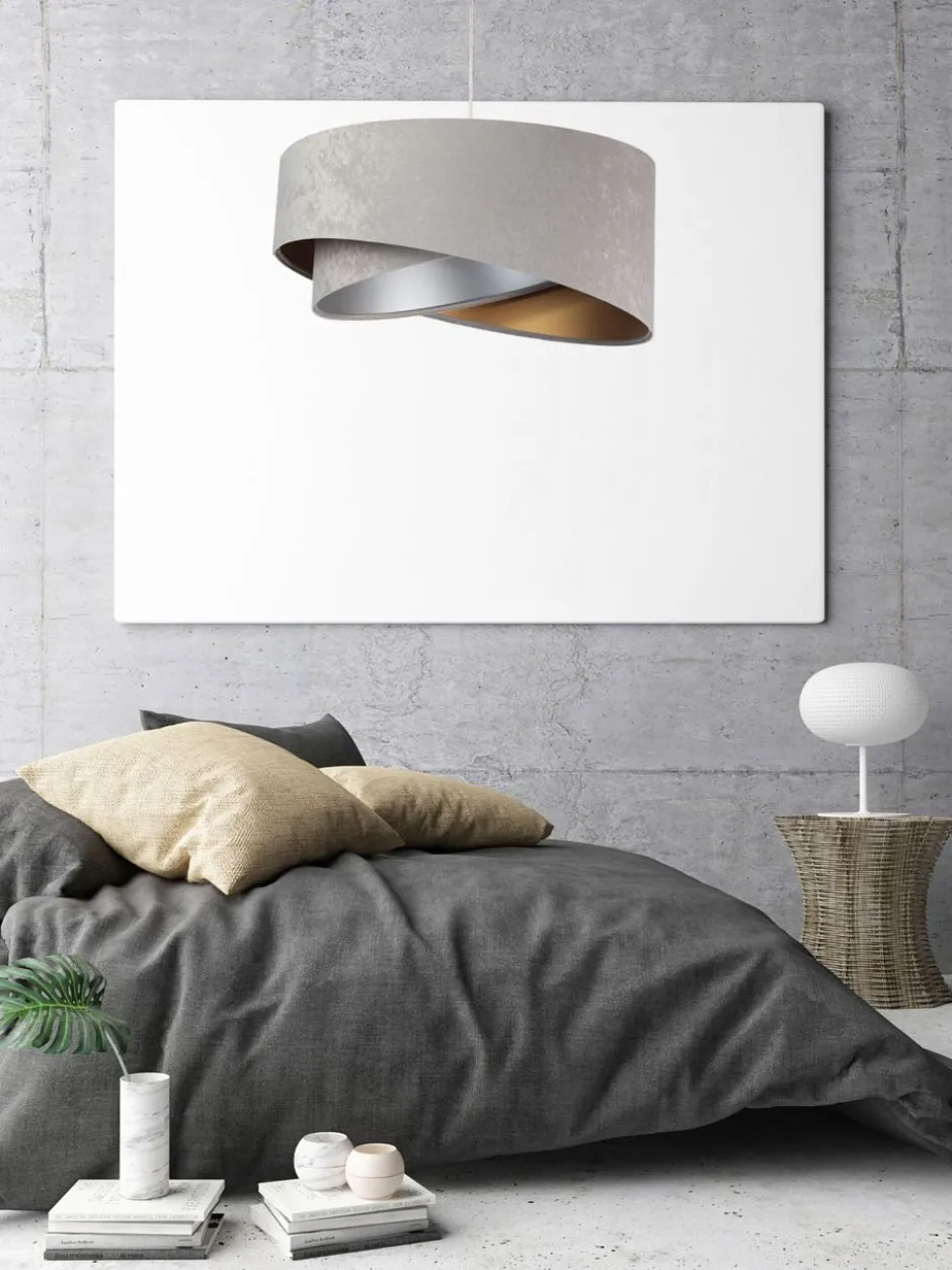 BPS Koncept Runde Hängelampe E27 D: 50 cm Grau Gold Silber Stoffschirm< Hängelampen|Bürolampen