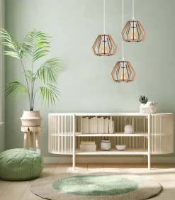 Hängelampen|Bürolampen*Belis Runde Hängelampe E27 Holz Metall Weiß B:35 cm gemütlich