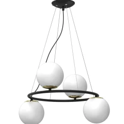 Luminex Runde Hängelampe Glas Metall Schwarz Weiß Gold 65 cm< Hängelampen|Bürolampen