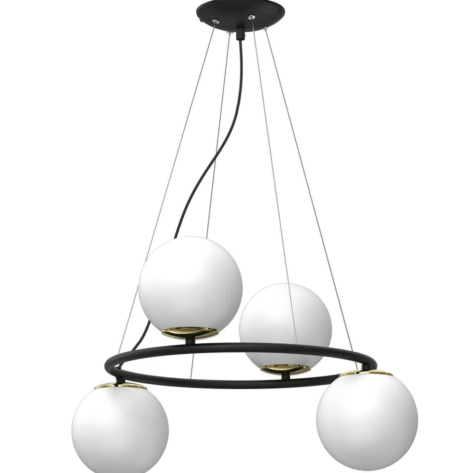 Luminex Runde Hängelampe Glas Metall Schwarz Weiß Gold 65 cm< Hängelampen|Bürolampen