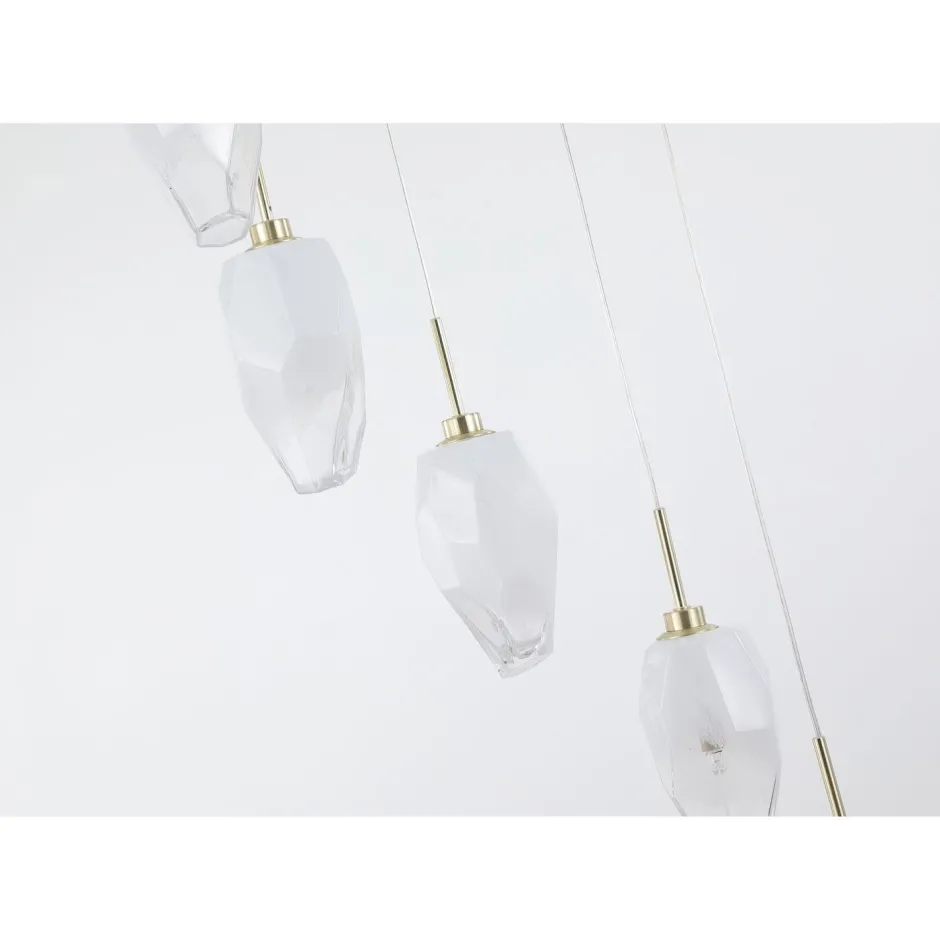 Searchlight Runde Hängelampe Glas Metall 8-flammig in Messing Weiß< Bürolampen|Wohnzimmerlampen