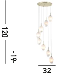 Searchlight Runde Hängelampe Glas Metall 8-flammig in Messing Weiß< Bürolampen|Wohnzimmerlampen