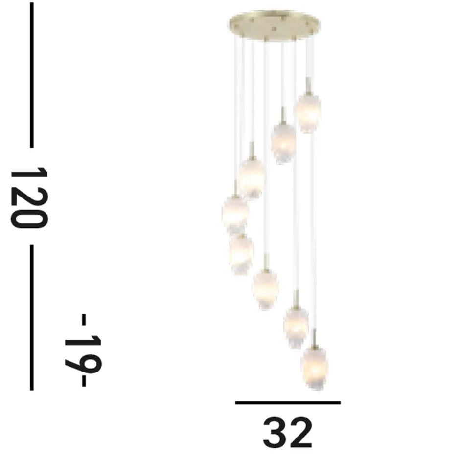 Searchlight Runde Hängelampe Glas Metall 8-flammig in Messing Weiß< Bürolampen|Wohnzimmerlampen