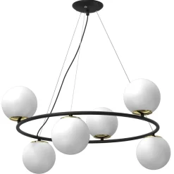 Hängelampen|Bürolampen*Luminex Runde Hängelampe Glas Metall Schwarz Weiß Gold 76,5 cm