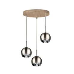 Hängelampen|Esszimmer Lampen*Spot Light Runde Hängelampe Holz Eiche Metall mit LED 3-flmg