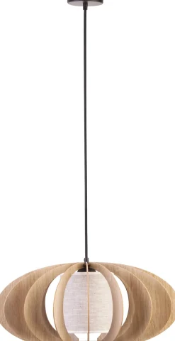 Hängelampen|Esszimmer Lampen*Sigma Runde Hängelampe Holz Eiche Stoff Beige Ø60 cm wohnlich